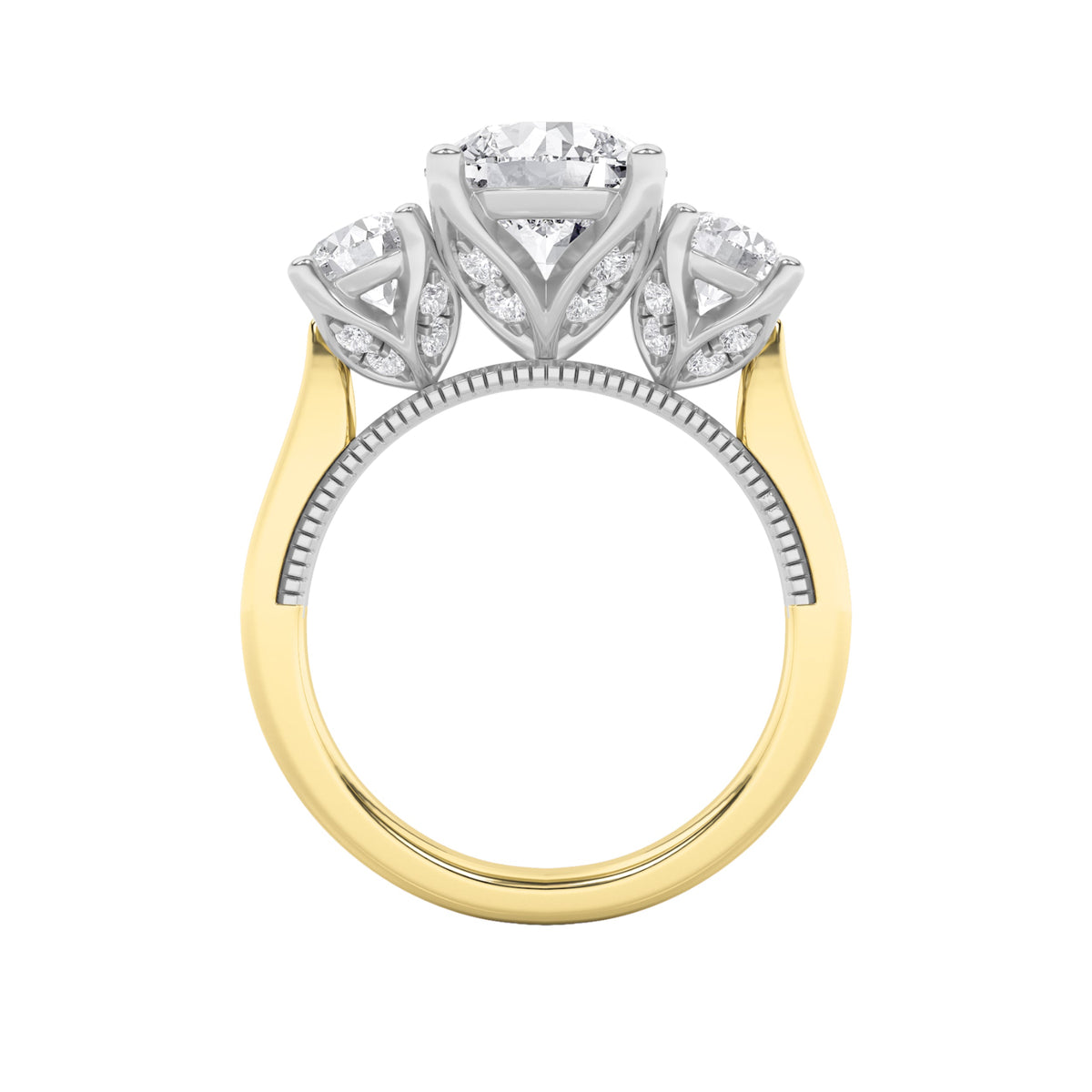 4CTW Round Lab-Grown Diamond Prong Accented Three Stone Ring 27 Stones