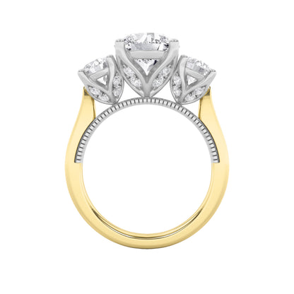 4CTW Round Lab-Grown Diamond Prong Accented Three Stone Ring 27 Stones