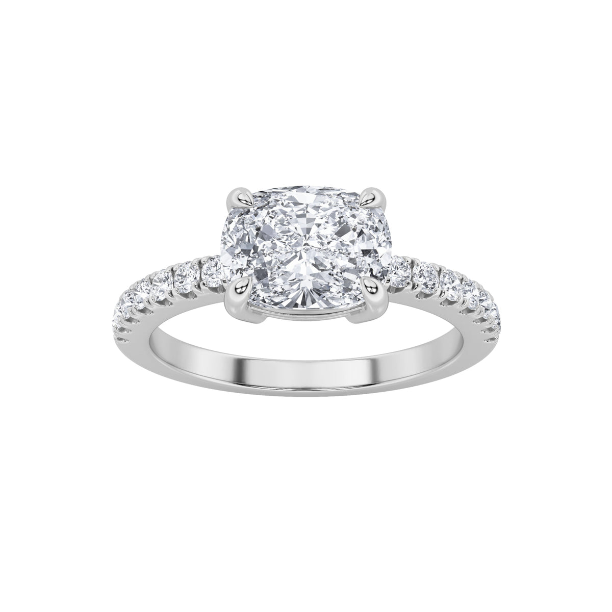 1.5CTW Elongated Cushion Lab-Grown Diamond Prong East West Accented Ring 15 Stones