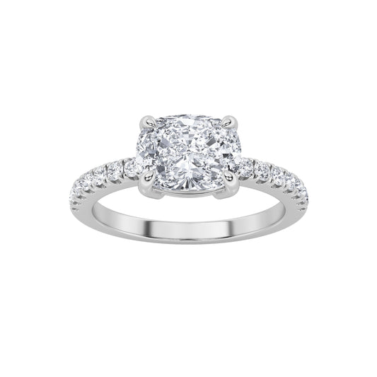 1.5CTW Elongated Cushion Lab-Grown Diamond Prong East West Accented Ring 15 Stones