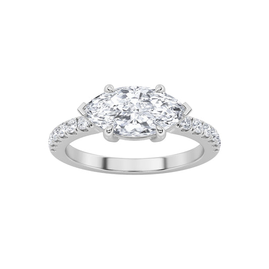 1.5CTW Marquise Lab-Grown Diamond Prong East West Accented Ring 13 Stones