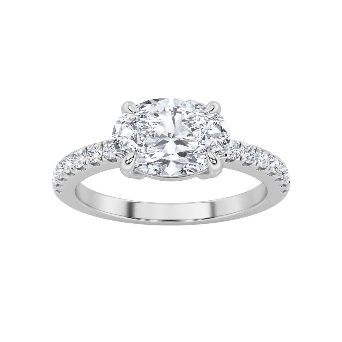 1.5CTW Oval Lab-Grown Diamond Prong East West Accented Ring 15 Stones