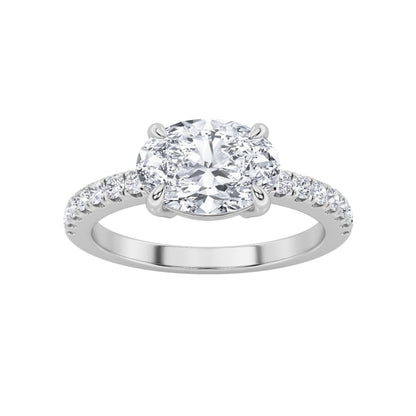 1.5CTW Oval Lab-Grown Diamond Prong East West Accented Ring 15 Stones