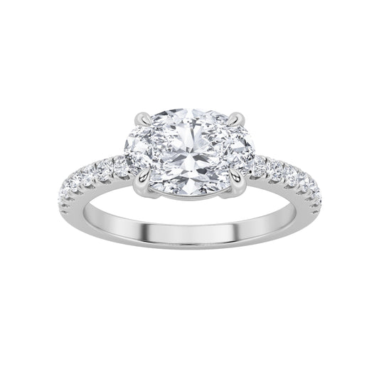 1.5CTW Oval Lab-Grown Diamond Prong East West Accented Ring 15 Stones