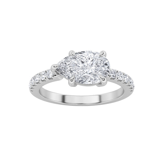 1.5CTW Pear Lab-Grown Diamond Prong East West Accented Ring 13 Stones