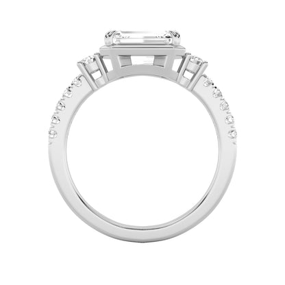 2CTW Emerald Lab-Grown Diamond Prong East West Accented Three Stone Ring 13 Stones