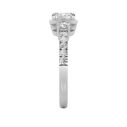 2CTW Emerald Lab-Grown Diamond Prong East West Accented Three Stone Ring 13 Stones
