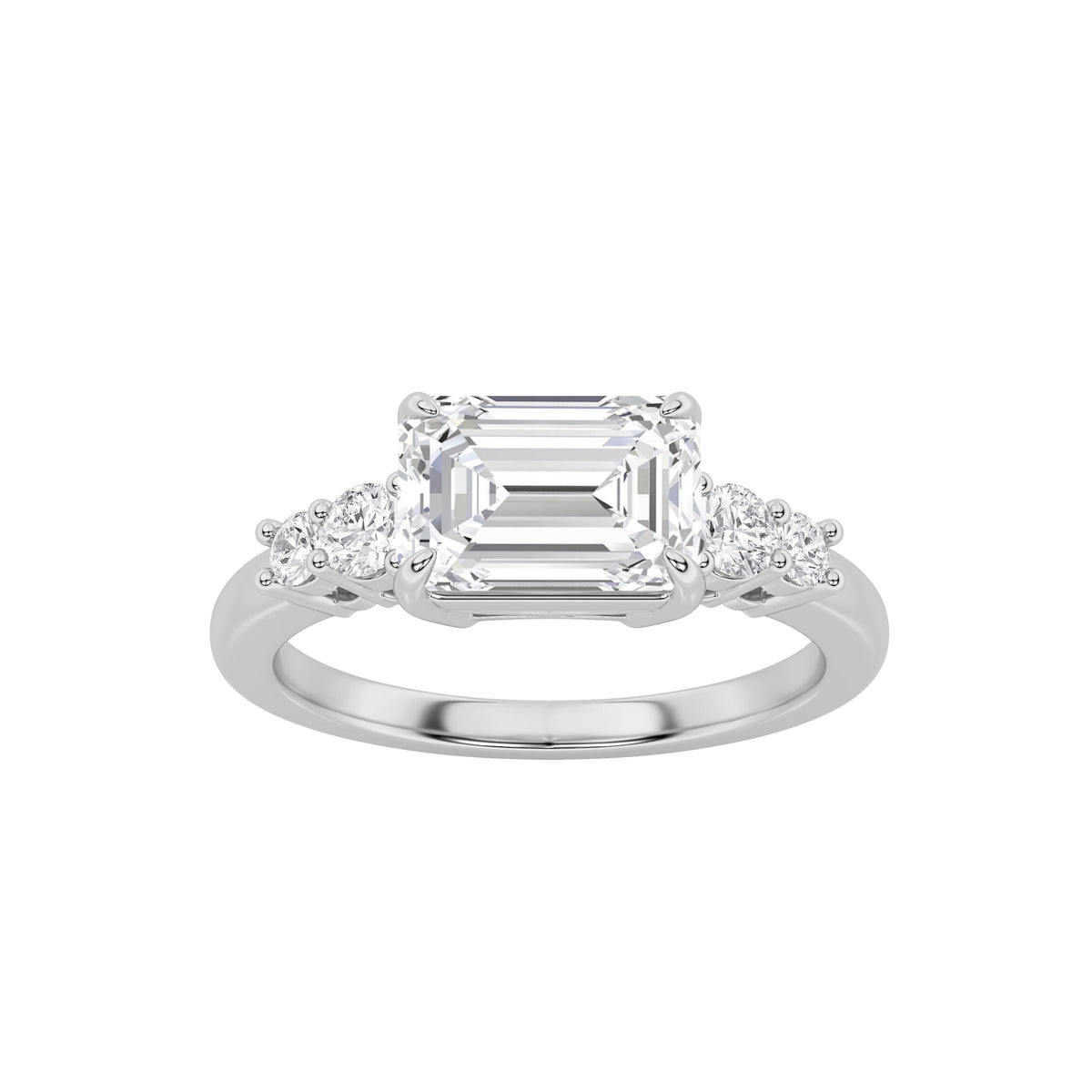 1.5CTW Emerald Lab-Grown Diamond Prong East West Accented Three Stone Ring 5 Stones