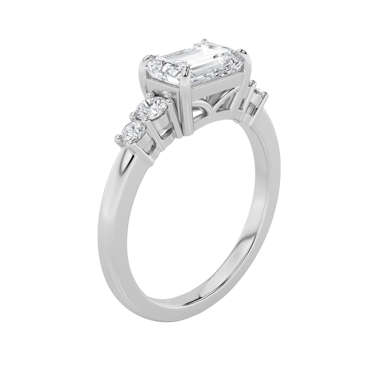 1.5CTW Emerald Lab-Grown Diamond Prong East West Accented Three Stone Ring 5 Stones