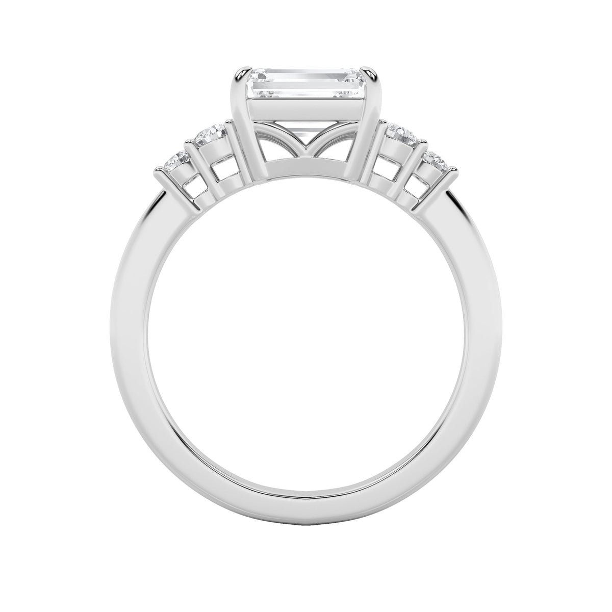 1.5CTW Emerald Lab-Grown Diamond Prong East West Accented Three Stone Ring 5 Stones