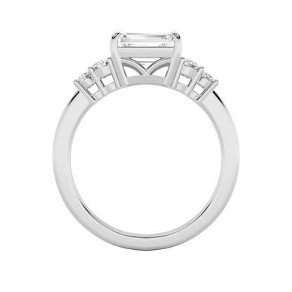 1.5CTW Emerald Lab-Grown Diamond Prong East West Accented Three Stone Ring 5 Stones