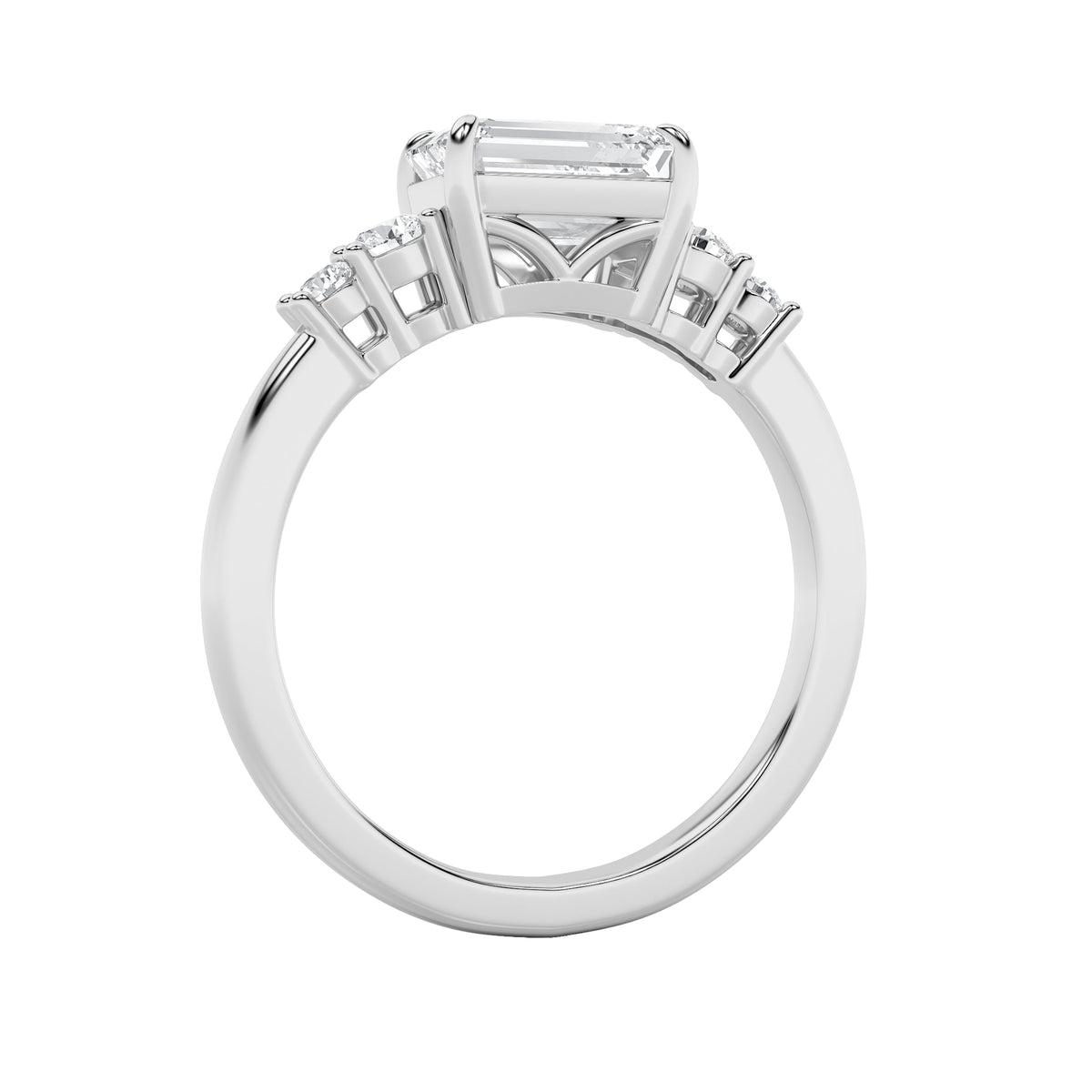 1.5CTW Emerald Lab-Grown Diamond Prong East West Accented Three Stone Ring 5 Stones