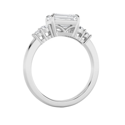 1.5CTW Emerald Lab-Grown Diamond Prong East West Accented Three Stone Ring 5 Stones