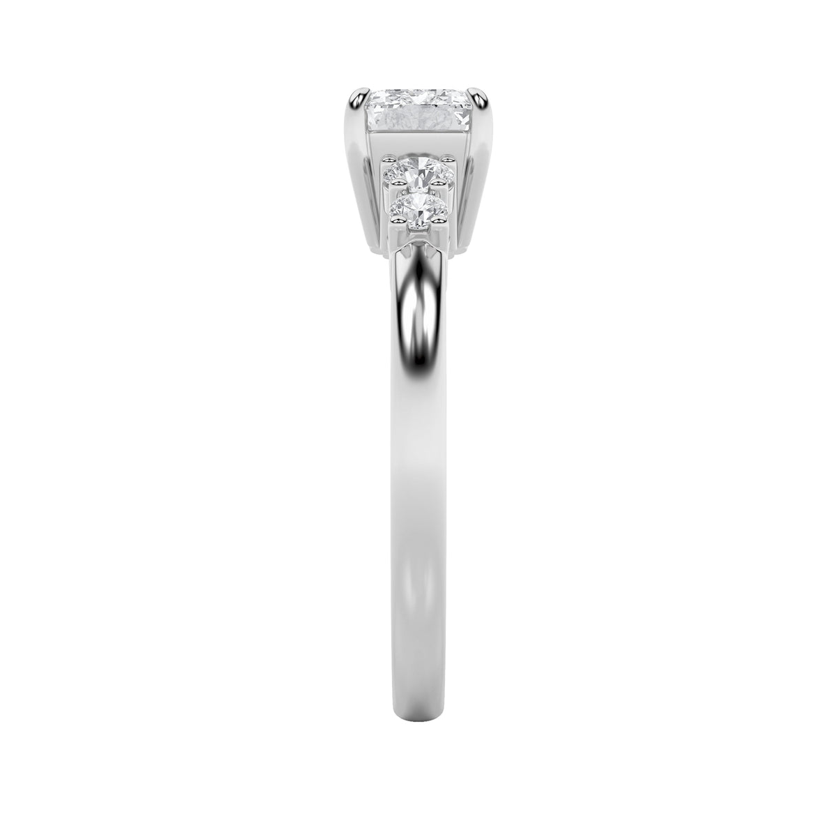 1.5CTW Emerald Lab-Grown Diamond Prong East West Accented Three Stone Ring 5 Stones