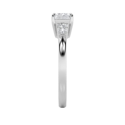 1.5CTW Emerald Lab-Grown Diamond Prong East West Accented Three Stone Ring 5 Stones