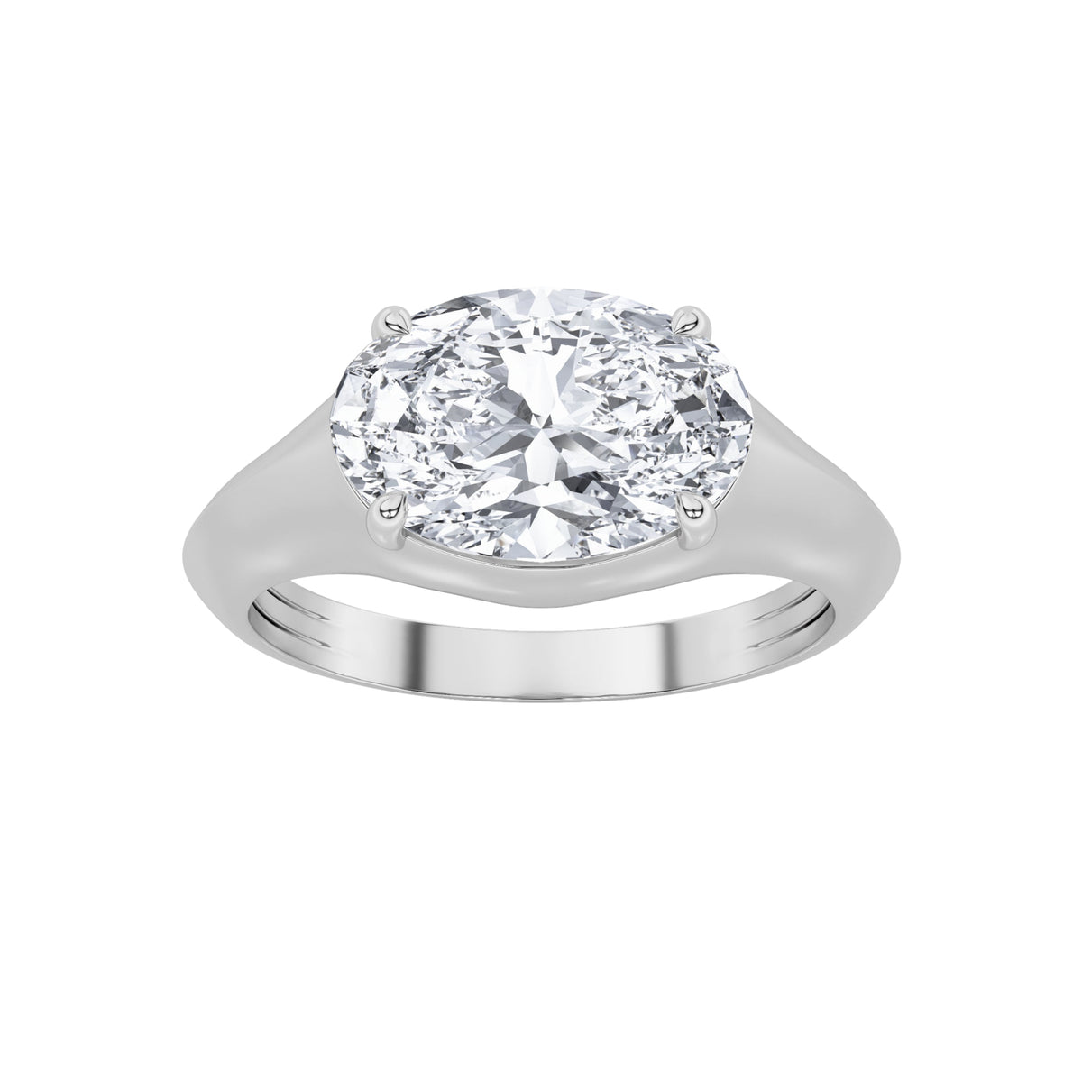 2CTW Oval Lab-Grown Diamond Prong East West Solitaire Ring 1 Stone - White Gold
