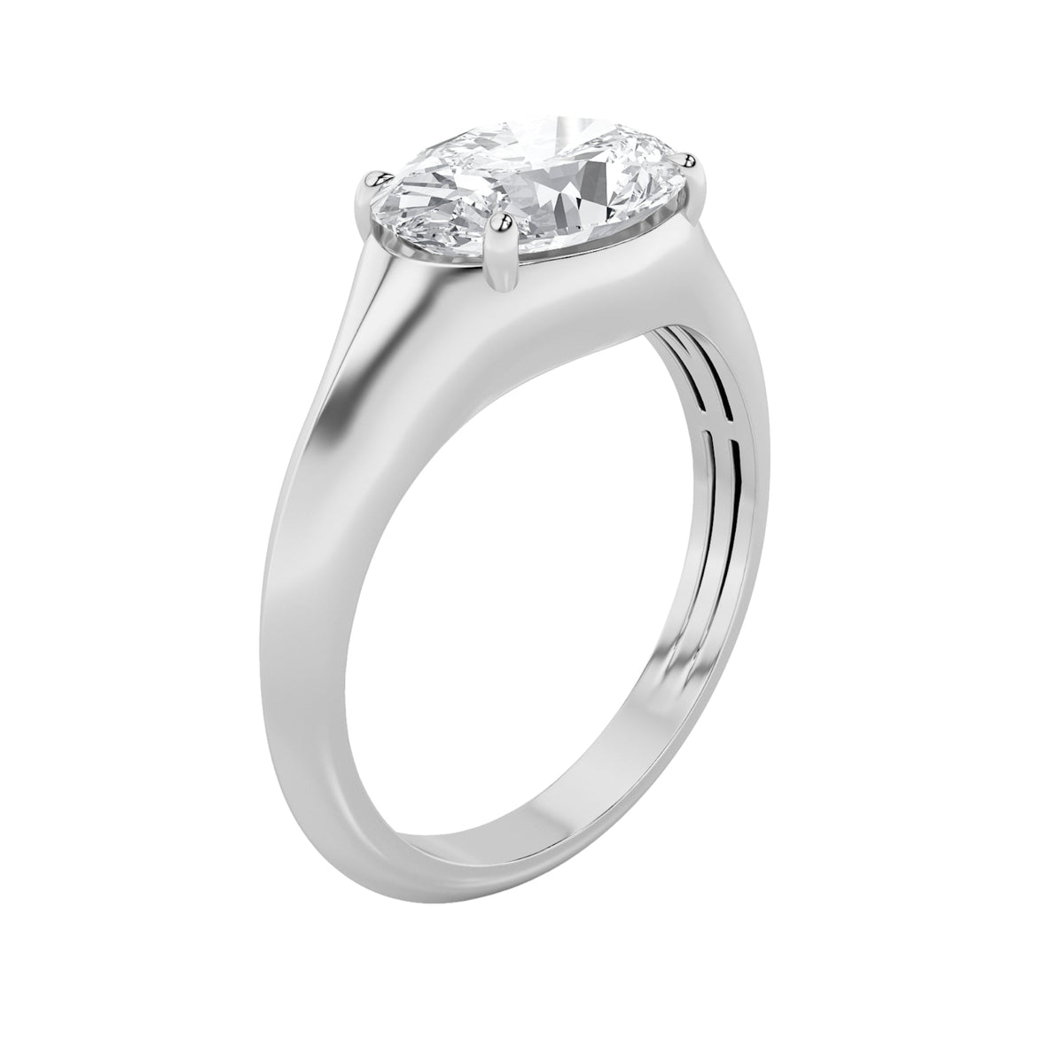 2CTW Oval Lab-Grown Diamond Prong East West Solitaire Ring 1 Stone - White Gold