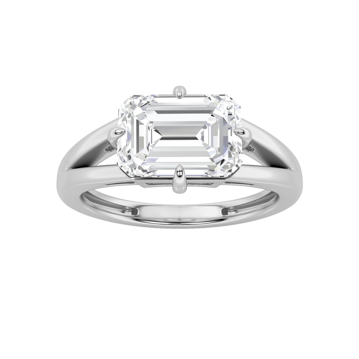 2.5CTW Emerald Lab-Grown Diamond Prong East West Solitaire Ring 1 Stone