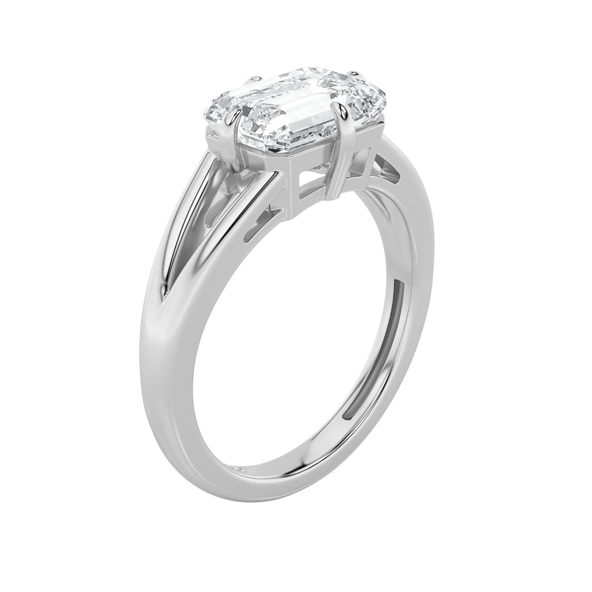 2.5CTW Emerald Lab-Grown Diamond Prong East West Solitaire Ring 1 Stone