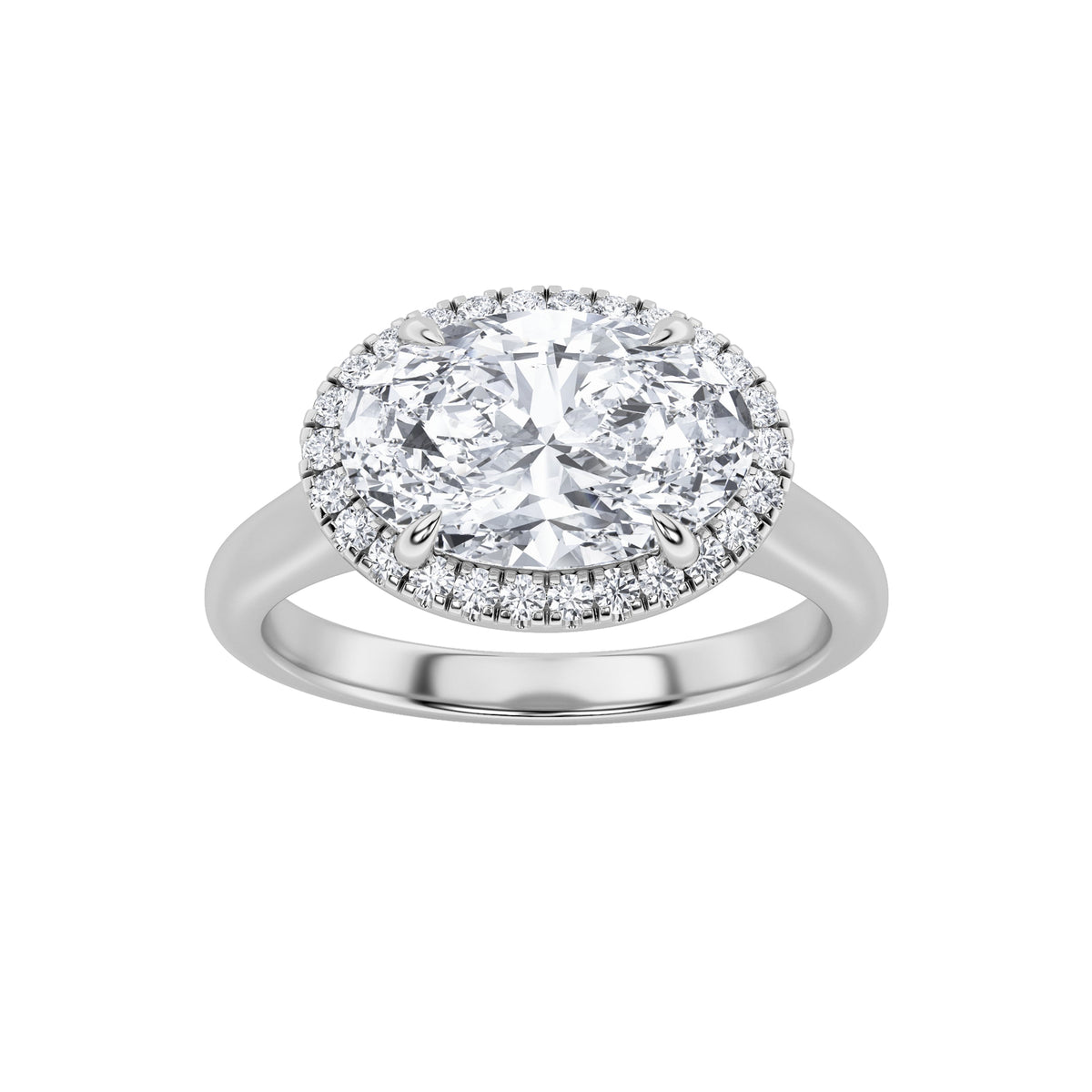 2CTW Oval Lab-Grown Diamond Prong East West Accented Solitaire Ring 27 Stones