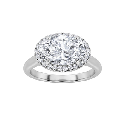 2CTW Oval Lab-Grown Diamond Prong East West Accented Solitaire Ring 27 Stones