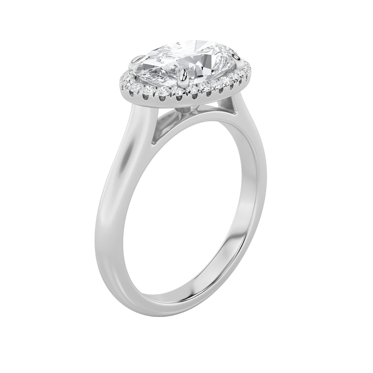 2CTW Oval Lab-Grown Diamond Prong East West Accented Solitaire Ring 27 Stones