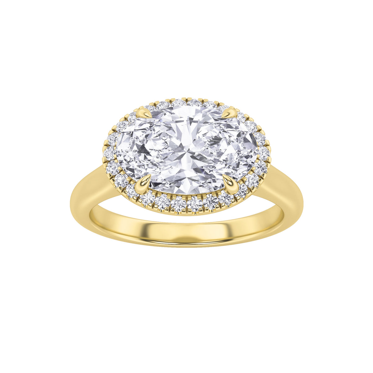 2CTW Oval Lab-Grown Diamond Prong East West Accented Solitaire Ring 27 Stones