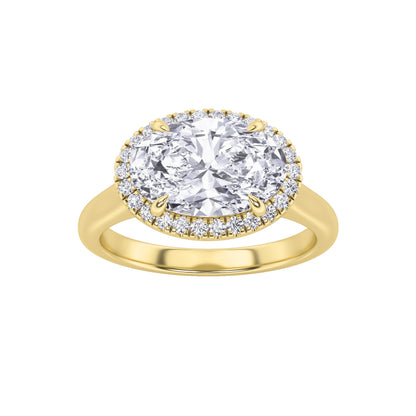 2CTW Oval Lab-Grown Diamond Prong East West Accented Solitaire Ring 27 Stones