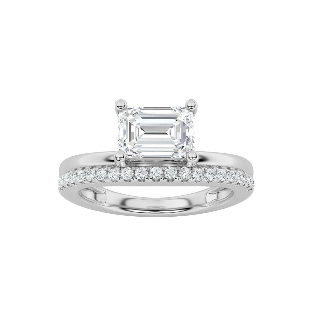 1.5CTW Emerald Lab-Grown Diamond Prong East West Accented Solitaire Ring 22 Stones