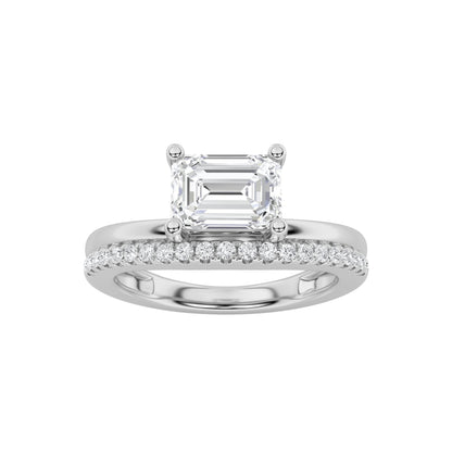 1.5CTW Emerald Lab-Grown Diamond Prong East West Accented Solitaire Ring 22 Stones