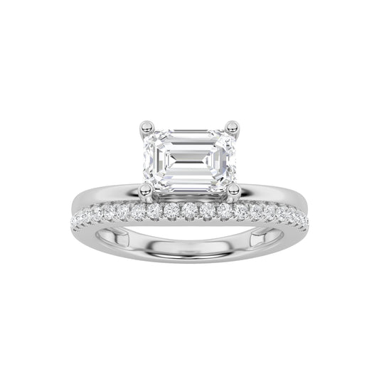 1.5CTW Emerald Lab-Grown Diamond Prong East West Accented Solitaire Ring 22 Stones