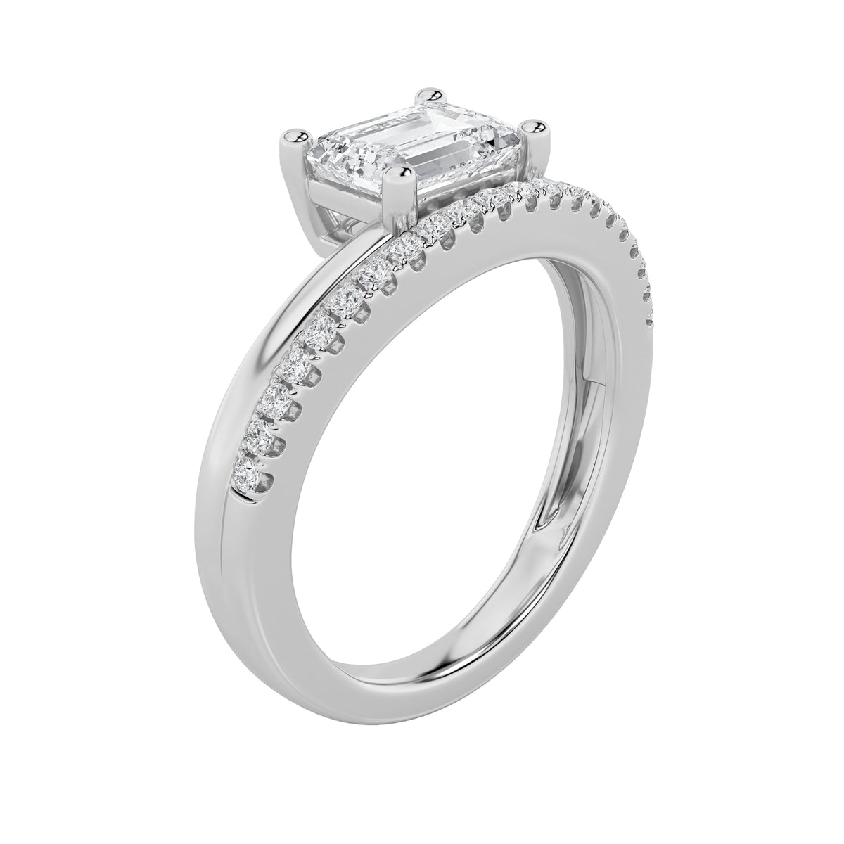 1.5CTW Emerald Lab-Grown Diamond Prong East West Accented Solitaire Ring 22 Stones