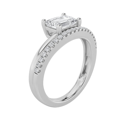 1.5CTW Emerald Lab-Grown Diamond Prong East West Accented Solitaire Ring 22 Stones