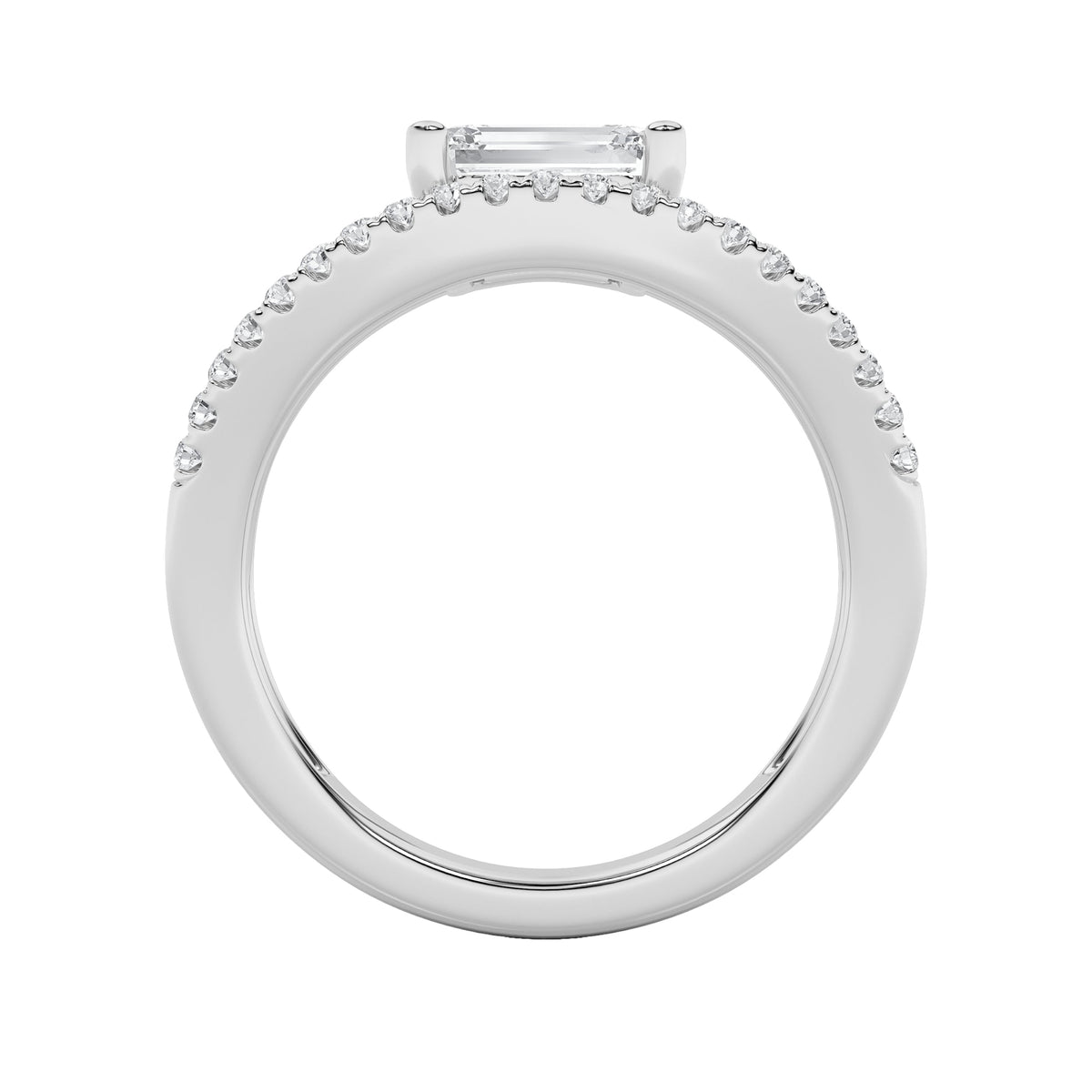 1.5CTW Emerald Lab-Grown Diamond Prong East West Accented Solitaire Ring 22 Stones