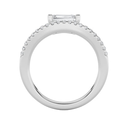 1.5CTW Emerald Lab-Grown Diamond Prong East West Accented Solitaire Ring 22 Stones