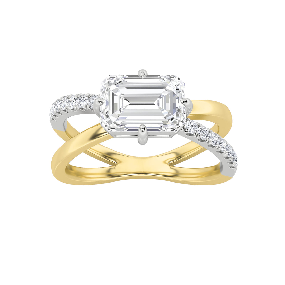 2CTW Emerald Lab-Grown Diamond Prong East West Accented Solitaire Ring 15 Stones