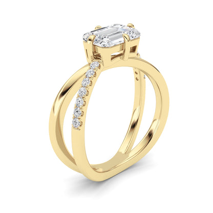 2CTW Emerald Lab-Grown Diamond Prong East West Accented Solitaire Ring 15 Stones