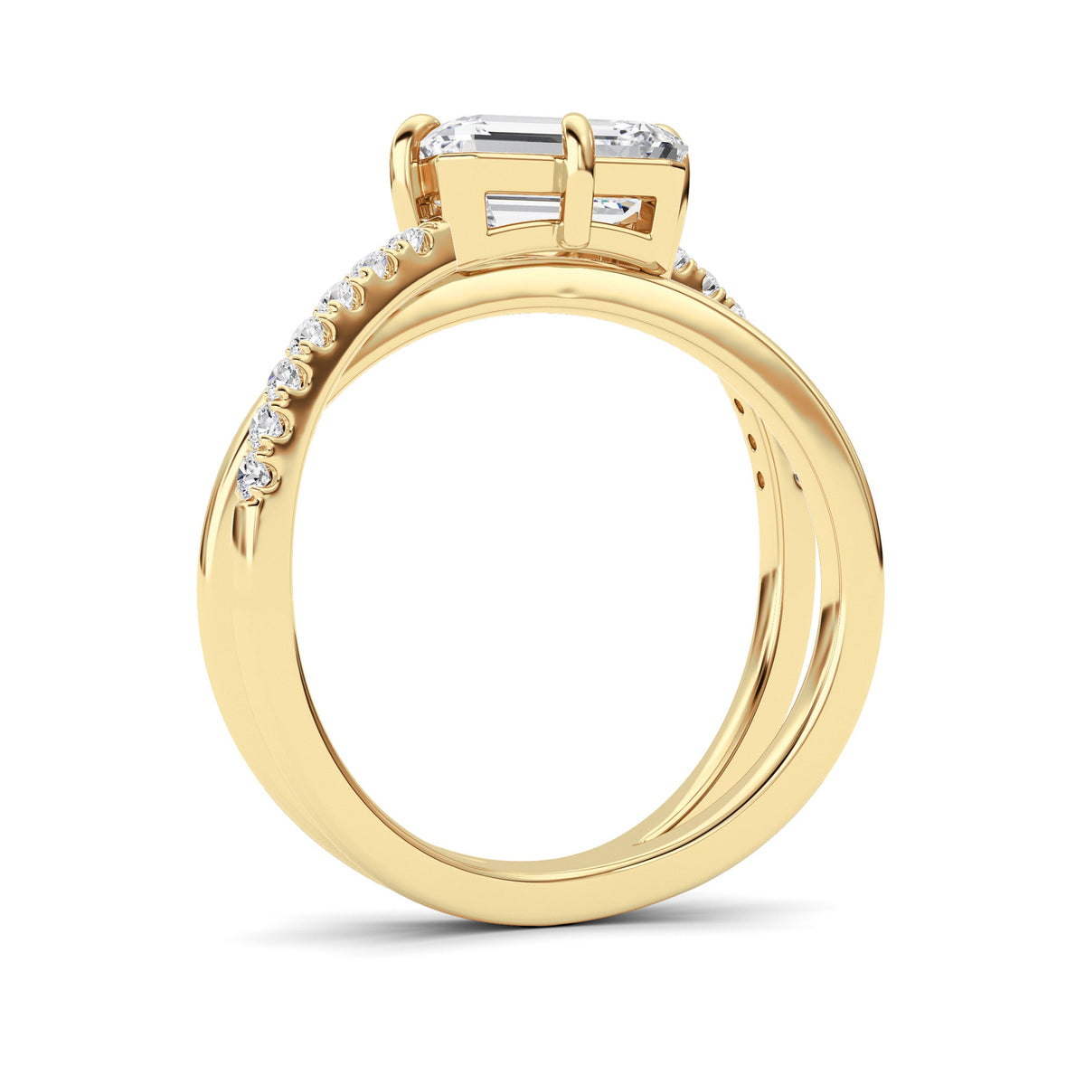 2CTW Emerald Lab-Grown Diamond Prong East West Accented Solitaire Ring 15 Stones