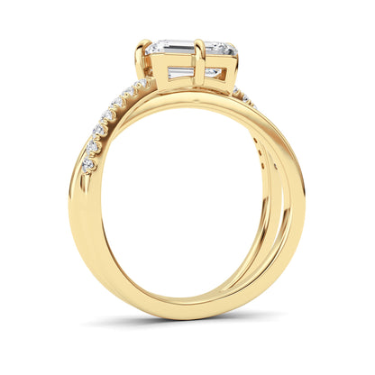 2CTW Emerald Lab-Grown Diamond Prong East West Accented Solitaire Ring 15 Stones