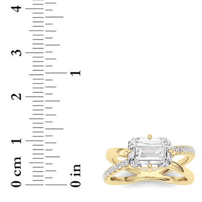 2CTW Emerald Lab-Grown Diamond Prong East West Accented Solitaire Ring 15 Stones