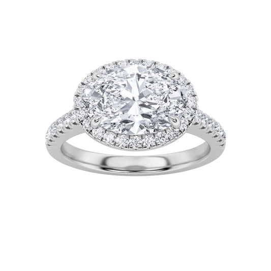 2CTW Oval Lab-Grown Diamond Prong East West Accented Solitaire Ring 39 Stones
