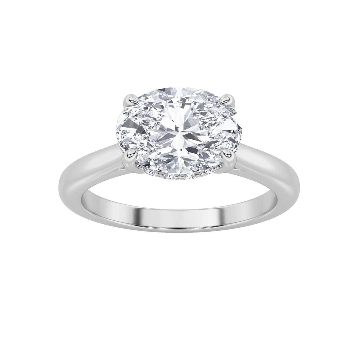 1.5CTW Oval Lab-Grown Diamond Prong East West Solitaire Ring 13 Stones