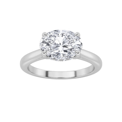1.5CTW Oval Lab-Grown Diamond Prong East West Solitaire Ring 13 Stones