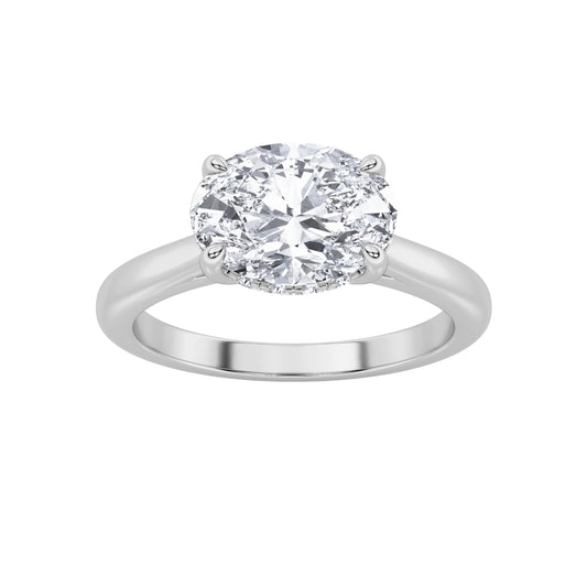1.5CTW Oval Lab-Grown Diamond Prong East West Solitaire Ring 13 Stones