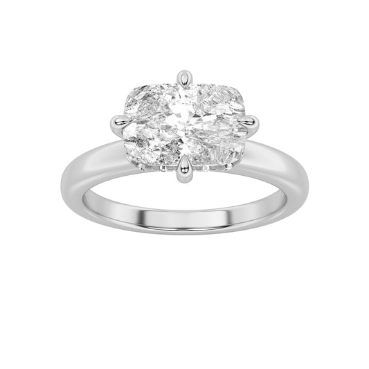 1.5CTW Elongated Cushion Lab-Grown Diamond Prong East West Solitaire Ring 13 Stones
