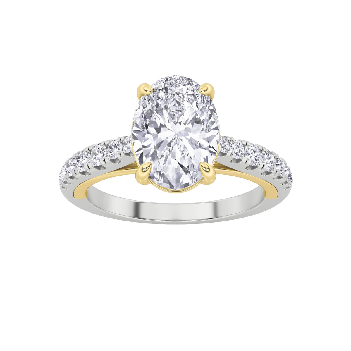 2CTW Oval Lab-Grown Diamond Prong Solitaire Engagement Ring 17 Stones