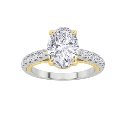 2CTW Oval Lab-Grown Diamond Prong Solitaire Engagement Ring 17 Stones