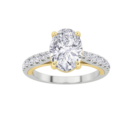 2CTW Oval Lab-Grown Diamond Prong Solitaire Engagement Ring 17 Stones