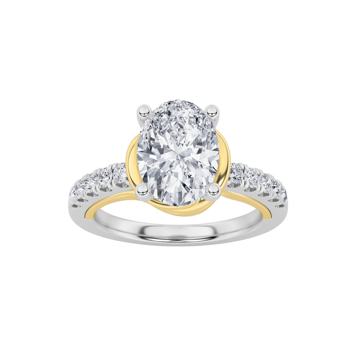 2CTW Oval Lab-Grown Diamond Prong Solitaire Engagement Ring 11 Stones 1.75ct Center