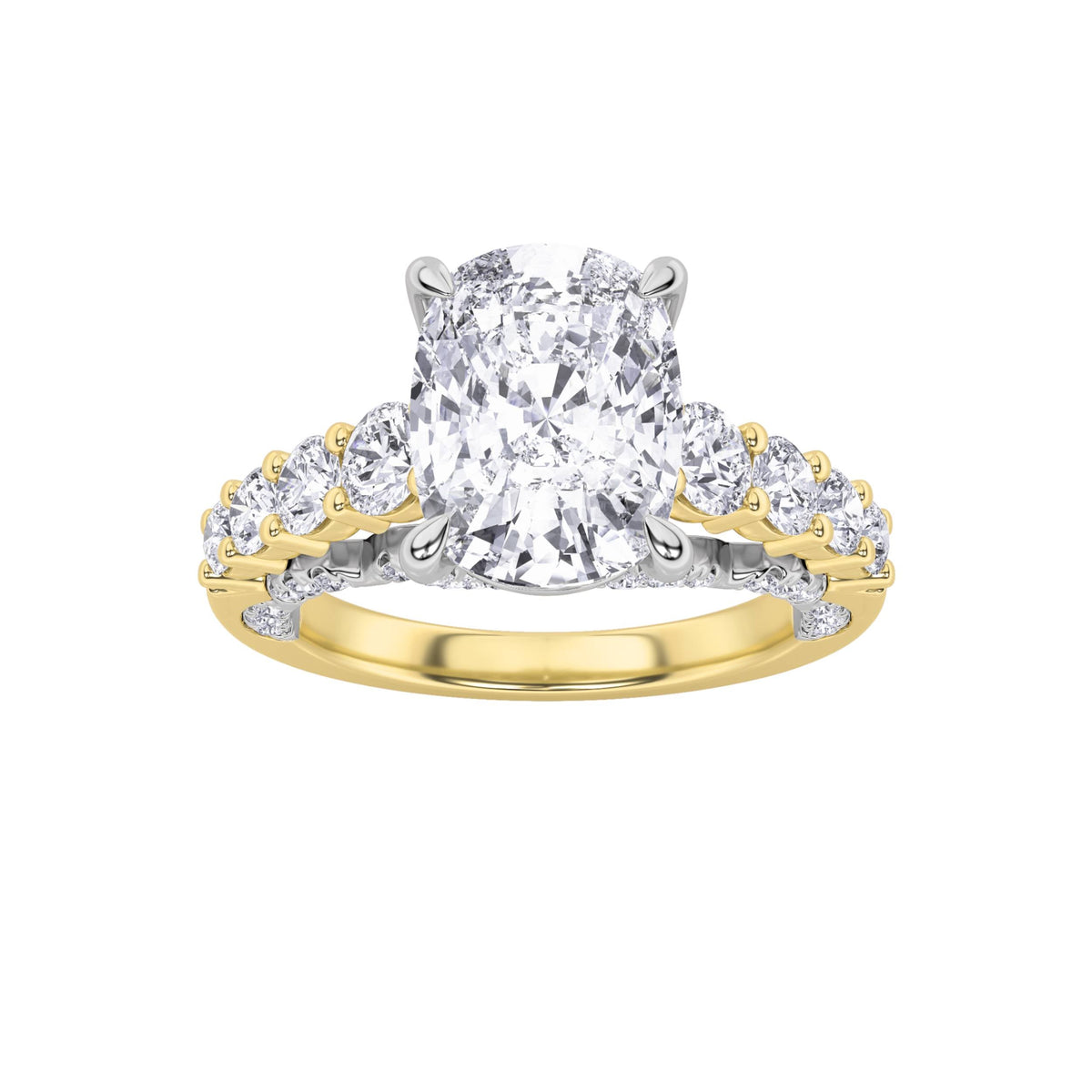 4CTW Elongated Cushion Lab-Grown Diamond Prong Ring 65 Stones